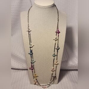 Vintage Zuni 2 Strand Bird Fetish Necklace Silver Hand Carved Multistone 26"